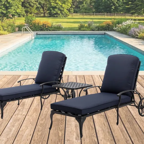 Vista 11 de Chaise Lounge - Silla de patio con ruedas, ajustable, reclinable, resistente al óxido, de aluminio fundido junto a la piscina, cojín beige