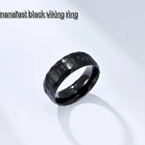 Vista 6 de Nanafast Anillos vikingos para hombres, mujeres, platanegrovintage, anillos nórdicos de acero inoxidable para hombres, anillos vikingos runas