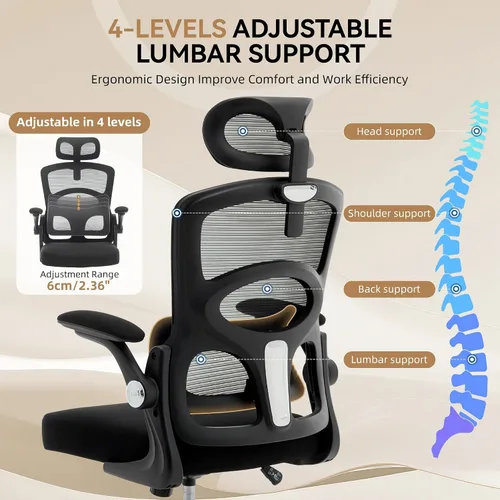 Vista 6 de Ergonomic Office Chair with Lumbar Support & Adjustable Headrest, High Back Mesh Computer Chair 360° Swivel Rolling Desk Chair Swivel Desk Chair for
