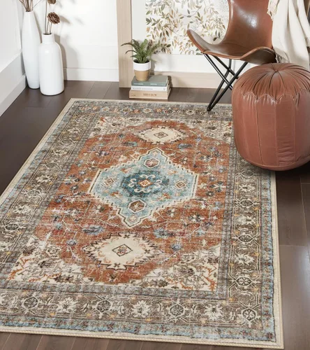 Vista 49 de Lahome Alfombra oriental lavable de área pequeña, 2 x 3 pies, para entrada, cocina, ultra fina, suave, tapete antideslizante para puerta de Azul