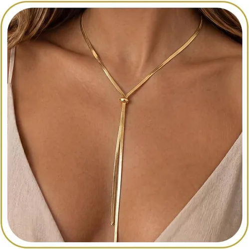 Vista 14 de Tewiky Layered Necklaces for Women Non Tarnish- Chunky 14k Gold Plated Herringbone/Snake/Rope/Box/Cuban Link Chain for Women Waterproof Layering
