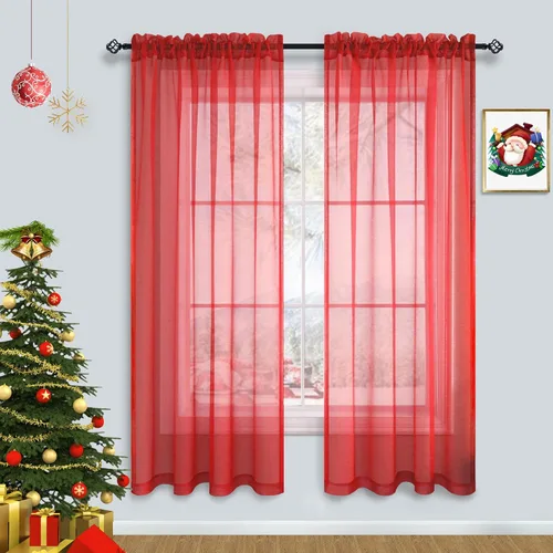 Vista 47 de Cortinas traslúcidas negras de 45 pulgadas de largo para ventanas de baño, juego de 2 paneles, cortinas de media ventana para cocina y dormitorio