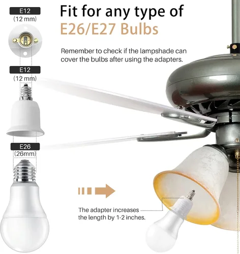 Vista 7 de JACKYLED Paquete de 2 adaptadores E12 a E26, enchufe de luz E12 a base mediana, adaptador conversor de enchufe de luz E26 E27, adaptador de enchufe