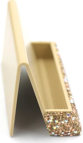 Vista 4 de Tarjetero de cristal con diamantes de imitación para escritorio, soporte de exhibición de tarjetas de visita de escritorio (dorado)