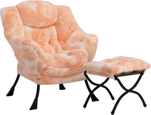 Vista 28 de HollyHOME Silla perezosa con otomana plegable, sillón cómodo y reposapiés plegable, sofá de ocio silla de lectura y reposapiés para sala de estar