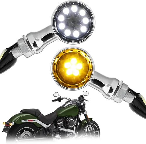 Vista 10 de DREAMIZER - Luces de señal de giro para motocicleta, color negro, 15 LEDs, diseño de bala, luces indicadoras delanteras y traseras, luz blanca y Luz