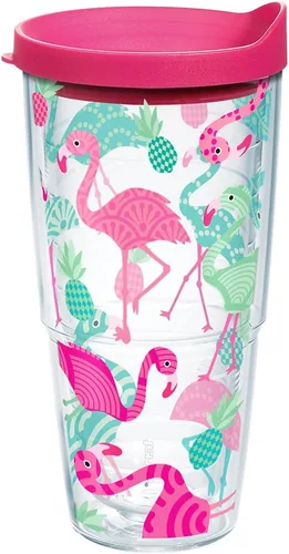 Vista 17 de Tervis Vaso aislado de doble pared con patrón de flamenco hecho en Estados Unidos mantiene las bebidas frías y calientes, 16 onzas, clásico
