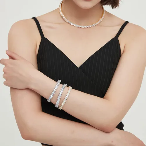 Vista 6 de Pulsera ajustable de circonita cúbica para mujeres y hombres, chapada en oro blanco y cadena de tobilleras