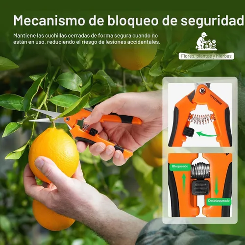 Vista 5 de Podadora manual VIVOSUN, para jardinería, con cuchillas rectas de acero inoxidable, Anaranjado
