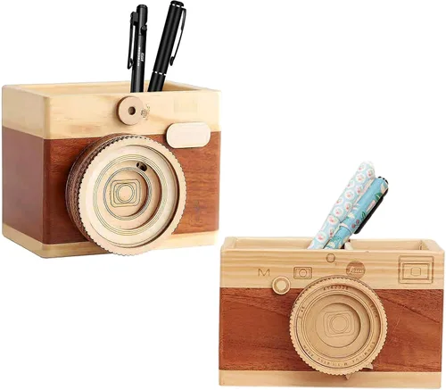 Vista 9 de BestAlice Soporte para lápices de madera para cámara, soporte para bolígrafo de escritorio, accesorios de escritorio retro, decoración