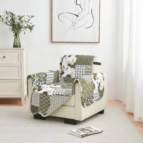 Vista 81 de Great Bay Home Funda reversible de retazos reclinable, lavable, protector de muebles con correas elásticas, perfecta para niños y mascotas, detalle