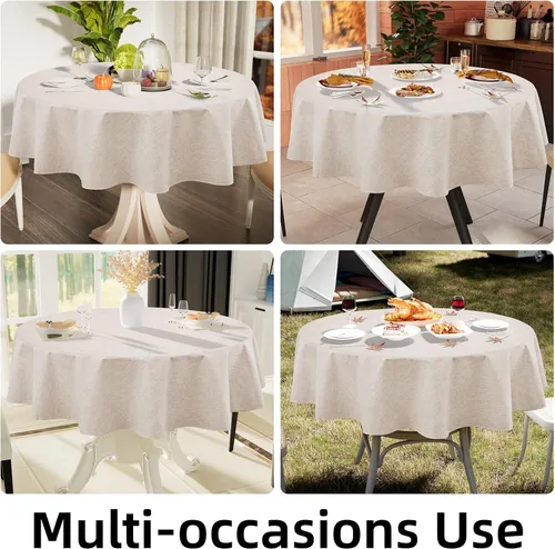 Vista 5 de Smiry Mantel redondo de lino sintético, mantel de tela de arpillera impermeable, fundas decorativas lavables para cocina, comedor, fiestas, 60 x 60