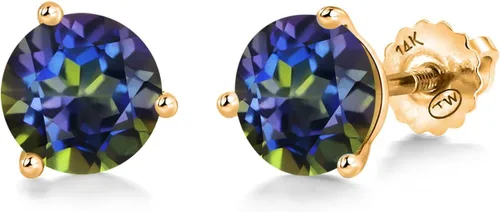 Vista 57 de Gem Stone King Aretes de Martini de oro amarillo de 14 quilates Aretes de tuerca de 3 puntas para mujeres y hombres Redondos de 0.236 pulgadas