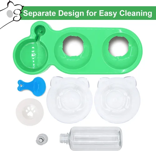 Vista 8 de Cuencos triples para gatos con dispensador de agua, juego de cuencos para agua y alimentos para mascotas con alfombrilla antideslizante, cuencos