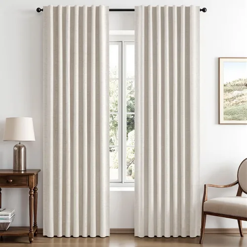 Vista 12 de MIULEE - Cortinas de lino 100% opacas de 42 x 72 pulgadas, color blanco Blanco grisáceo