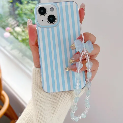 Vista 33 de Bonita funda a rayas para iPhone 6 Plus iPhone 6s Plus con cadena de cuentas, estética suave y delgada, funda protectora de poliuretano