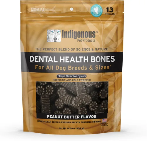 Vista 21 de Indigenous Pet Dental Health Bones Regular – Colágeno de res (17 onzas) Masticables para perros sin granos con prebióticos y omegas Refresca