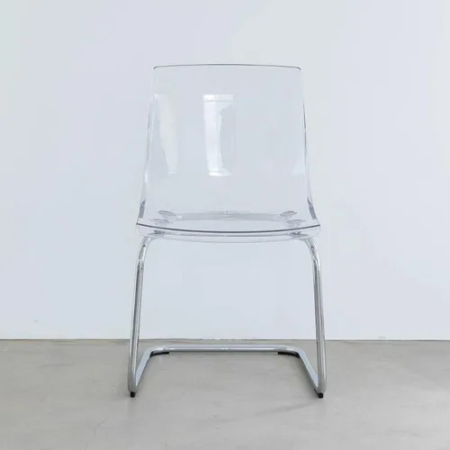 Vista 5 de Sillas de comedor transparentes, silla de acrílico transparente, sillas de cocina fantasma con patas de metal plateado, sillas de plástico modernas