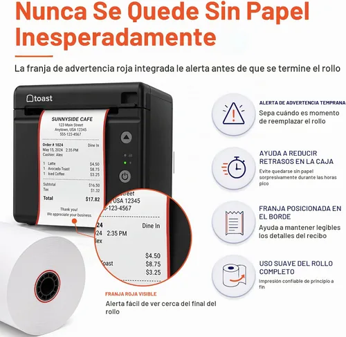 Vista 6 de Rollo de papel para impresora térmica para Toast TP200 Impresora de recibos de punto de venta (6 rollos)