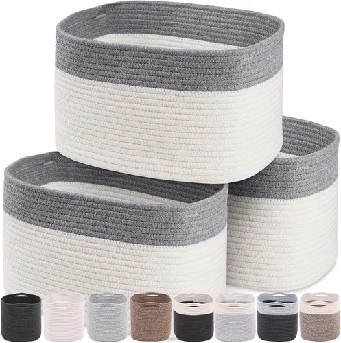 Vista 17 de CHAT BLANC Cestas de cuerda de algodón para organizar Cestas de almacenamiento para estantes Cesta de cuerda para almacenamiento, cestas
