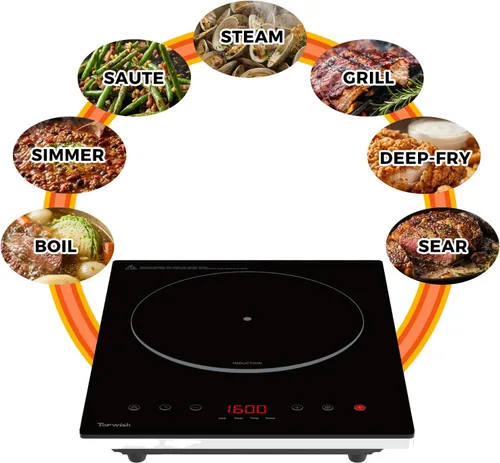 Vista 4 de Placa de Inducción, TOPWISH Placa Caliente Portátil Quemador de Inducción Eléctrico, 10 Niveles de Temperatura hasta 464°F, Cocina Eléctrica