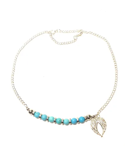 Vista 4 de Angel Wings Heart Boot Bracelet Chain Blue Turquoise Gemstone 15 Inch Adjustable Size Double Clasp Gift Boxed