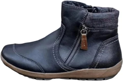 Vista 8 de Ladmiple Botas de tobillo para mujer, sin tacón, casual, con cremallera lateral, botas cortas vaqueras occidentales, zapatos para caminar