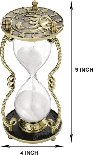 Vista 7 de SuLiao Reloj de arena temporizador de 60 minutos: reloj de arena de latón con grabado de sol y luna, reloj de arena de metal negro de 60 minutos