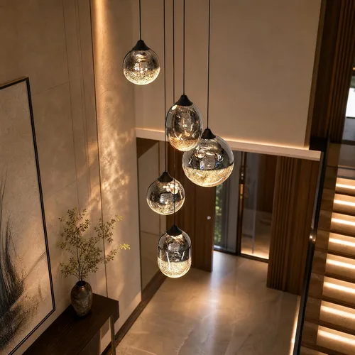 Vista 10 de ziidoo Lámpara colgante moderna de globo, cielo nocturno celestial, esfera de vidrio, lámpara colgante ajustable para isla de cocina, dormitorio