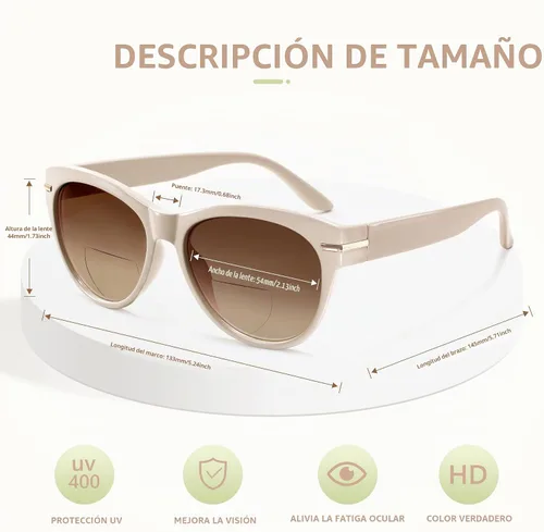Vista 5 de EASY READ Pack de 2 lentes de sol bifocales para leer para mujer, lentes de sol modernos con protección UV400