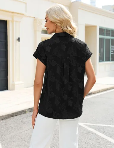 Vista 5 de Blooming Jelly Pantalones de cintura alta y pierna ancha para mujer, pantalones de trabajo casuales plisados en la parte delantera con botones