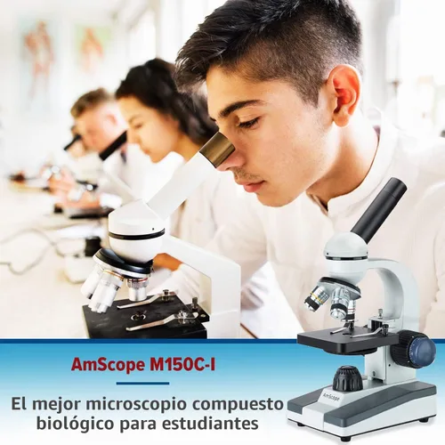 Vista 7 de Microscopio compuesto biológico AmScope M150C-MS 1000X con resistente