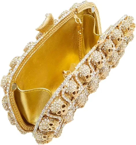 Vista 6 de Boutique De FGG Bolso de mano de cristal de calavera para mujer, bolso de mano de noche con diamantes de imitación, para fiesta, graduación