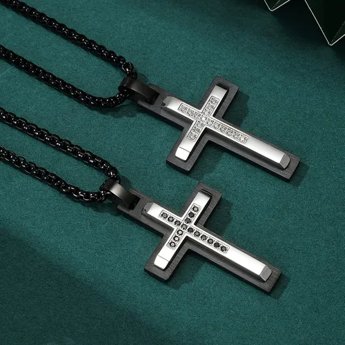 Vista 4 de Viskyna Men's Cross Necklace Stainless Steel Cross Pendant Necklace Crucifix Religious Jewelry Gift for Men with 24 Inches Chain