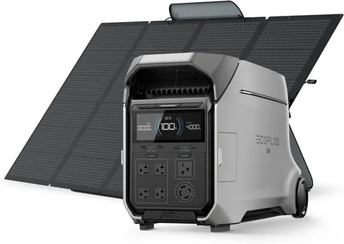 Vista 4 de EF ECOFLOW Central eléctrica 4096Wh DELTA Pro 3 con panel solar portátil de 400W, salida de CA de 4000W a 120/240V, generador solar para uso