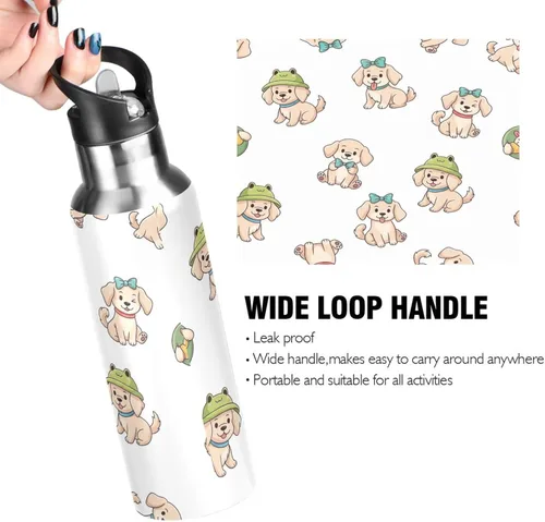 Vista 4 de Cute Cartoon Dogs White Insulated Stainless Steel Water Bottle with Straw 20 Oz Leakproof Water Bottles, BPA-Free Sports Water Bottle with Straw