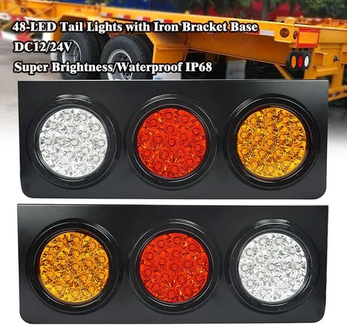 Vista 8 de Auovo Luces traseras LED para camiones/remolques con base de soporte de hierro, impermeable, DC12-24V 48-LED, barra de luz trasera para luces