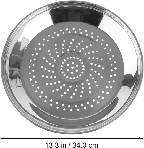 Vista 3 de Yardwe Plato para cocinar al vapor de acero inoxidable con agujeros, estante de 13.4 in para cocinar, perfecto para albóndigas, tamales y verduras