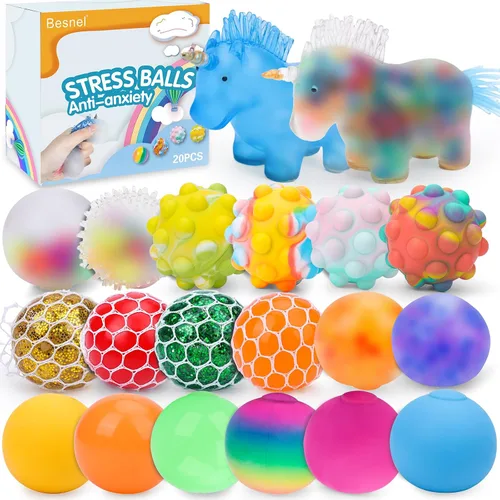 Vista 12 de BESNEL 160 Pack de bolas de estrés para adultos, bolas esponjosas a granel, juego de bolas de estrés, bolas anti-ansiedad y de juguete