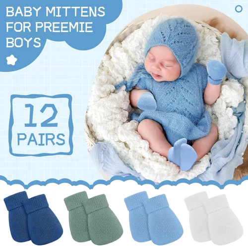 Vista 2 de 12 pares de manoplas prematuros para niñas y niños prematuros, guantes prematuros para recién nacidos y niños pequeños