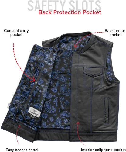 Vista 5 de First Mfg Co - The Cut - Chaleco de cuero para motociclista para hombre