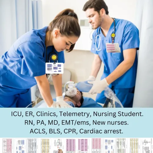 Vista 5 de 6 tarjetas de identificación de ECG, referencia de insignia cardíaca + (EKG Cheat Sheets PDF) – Tele, UCI, tarjeta de enfermería, estudiante