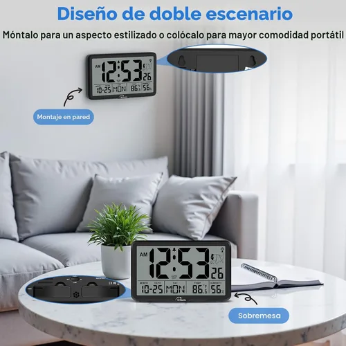 Vista 7 de WallarGe Reloj de Pared Atómico con Retroiluminación, Reloj de Pared Digital que Funciona con Pilas para Aula, Dormitorio, Oficina, Pantalla Grande