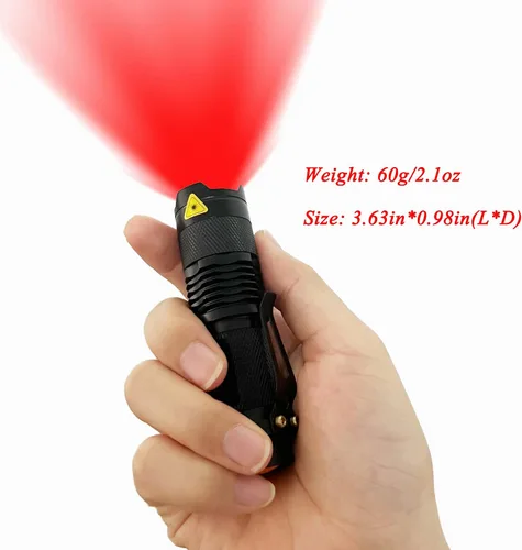 Vista 5 de Linterna de luz roja 3 modos táctico Zoomable LED Antorcha roja para visión nocturna Pesca Caza Astronomía Astrofotografía