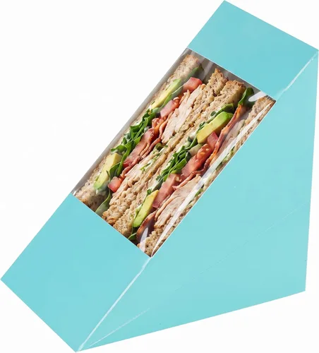 Vista 18 de Restaurantware -Cafe Vision Cajas de papel sándwich de 4.8 x 2.8 pulgadas, 200 cajas medianas de cuña tipo sándwich - con ventana, desechables, Azul