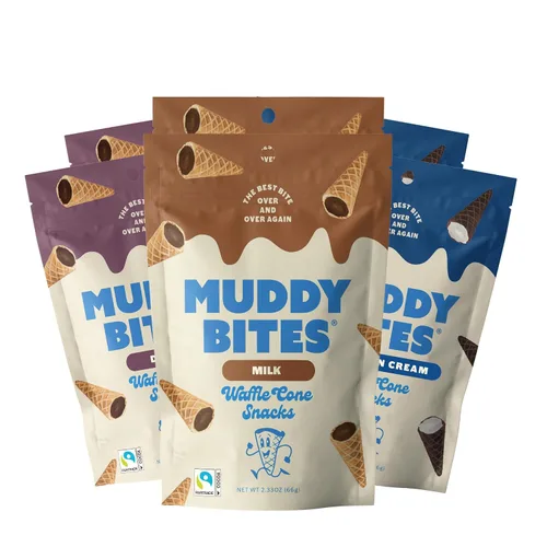 Vista 11 de Muddy Bites - Pasabocas de cono de gofre rellenos de chocolate en tamaño bocado para aperitivo o postre, cobertura de helado, chocolate premium