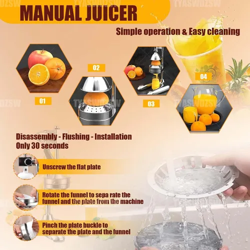 Vista 6 de Heavy Duty Stainless Steel Citrus Juicer Manual Press - Commercial Hand Squeezer Pomegranate juice extractor for Lemon Orange Lime Pomegranate High