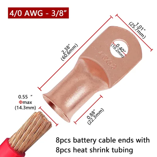 Vista 108 de TKDMR - Kit de 264 piezas de extremos de cable de batería, 132 piezas de terminales de anillo de lengüetas de cable de cobre resistentes AWG 8 6 4 2