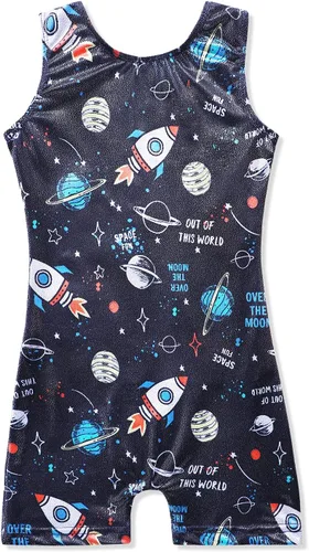 Vista 25 de HOZIY Leotardos de gimnasia para niñas con conjuntos de voltereta, con brillo, patrón adorable B Rainbow Stripe