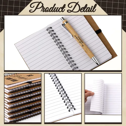 Vista 6 de Cholemy 100 cuadernos inspiradores de papel kraft con bolígrafos de bambú de 5.5 x 4.2 pulgadas, regalos de agradecimiento para empleados